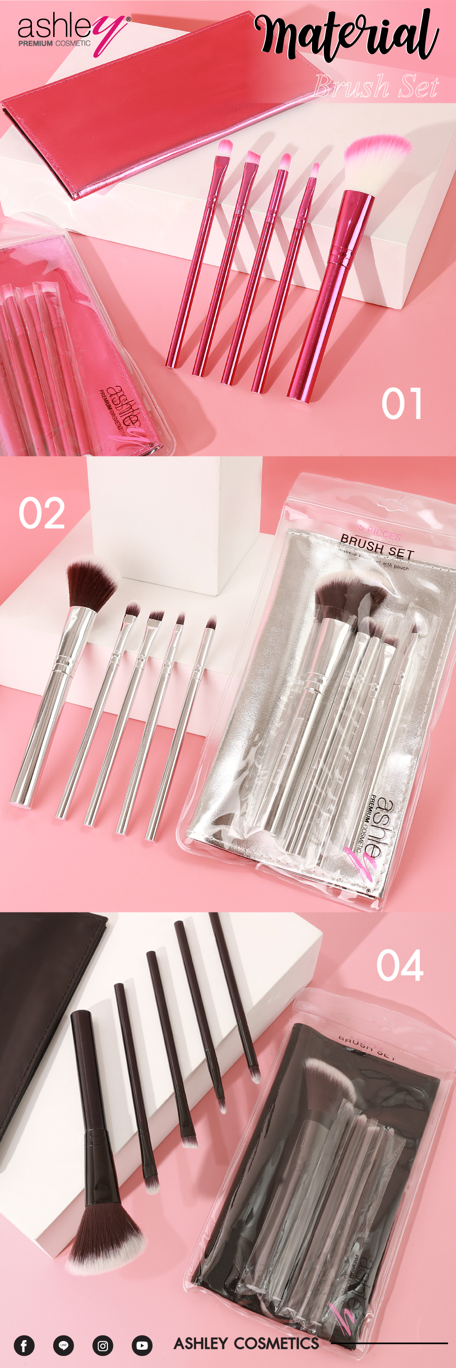 Set of 5 makeup brushes